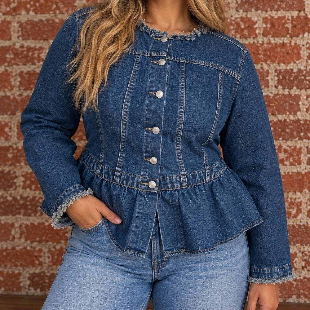 Vintage Retro Denim Jacket Peplum Boho Coquette XL Fall Western Eclectic